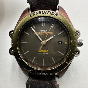 3/$30 Timex Expedition Watch Women Brown Green Indiglo Dial Nylon Band 8"